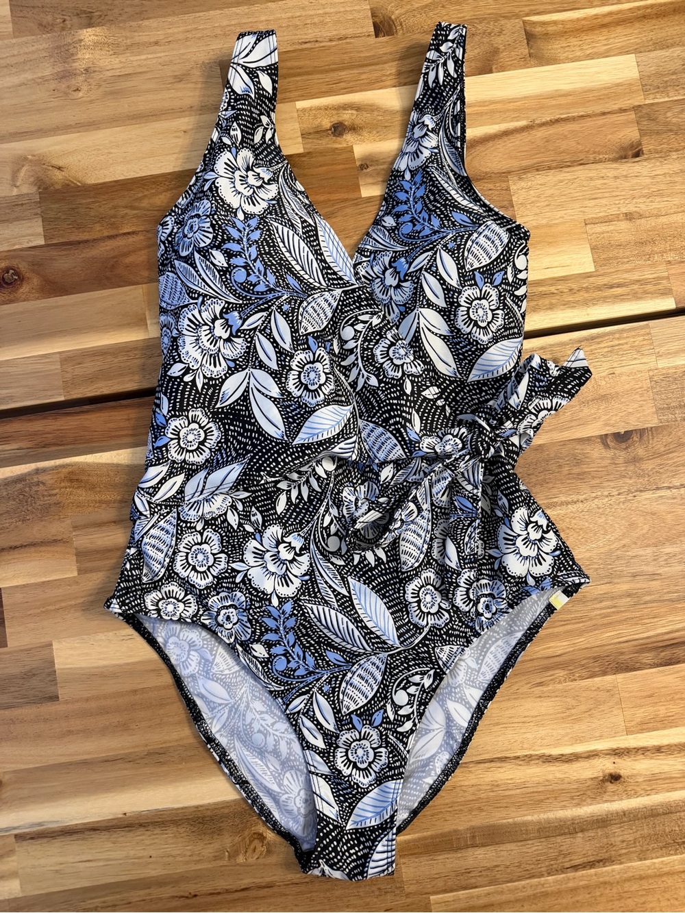 summersalt Black and White Floral Wrap One-Piece Swimsuit